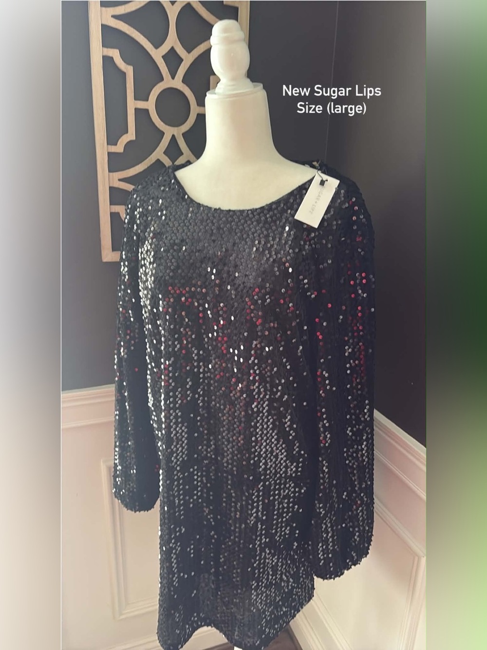 NWT Sugar + Lips2 black sequins long sleeve party dress